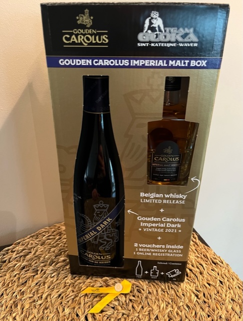 Gouden Carolus Imperial Dark 'Vintage 2021' (75cl)  & Imperial Malt Whisky (20cl) + 2 vouchers 1 Bier/Whisky Glas